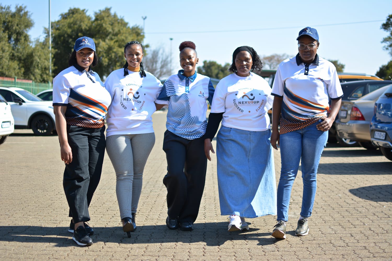 Team walking together at event